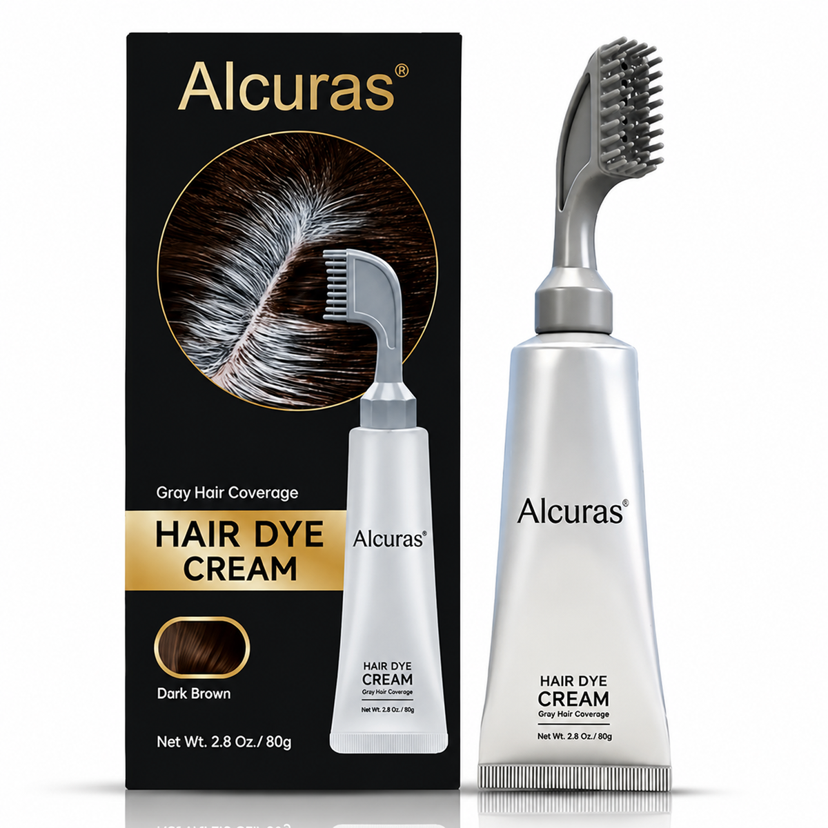 🔥Last Day 49% OFF -🌿Alcuras® Hair Dye Cream Comb  — Portable Home Use, triple treatment, contains hyaluronic acid, 100% coverage of gray hair, available in black and brown, 1 box (includes hair dyeing tools)