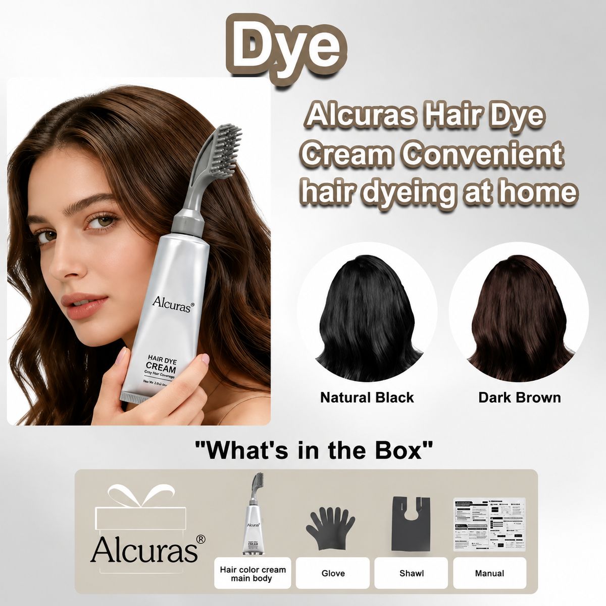 🔥Last Day 49% OFF -🌿Alcuras® Hair Dye Cream Comb  — Portable Home Use, triple treatment, contains hyaluronic acid, 100% coverage of gray hair, available in black and brown, 1 box (includes hair dyeing tools)