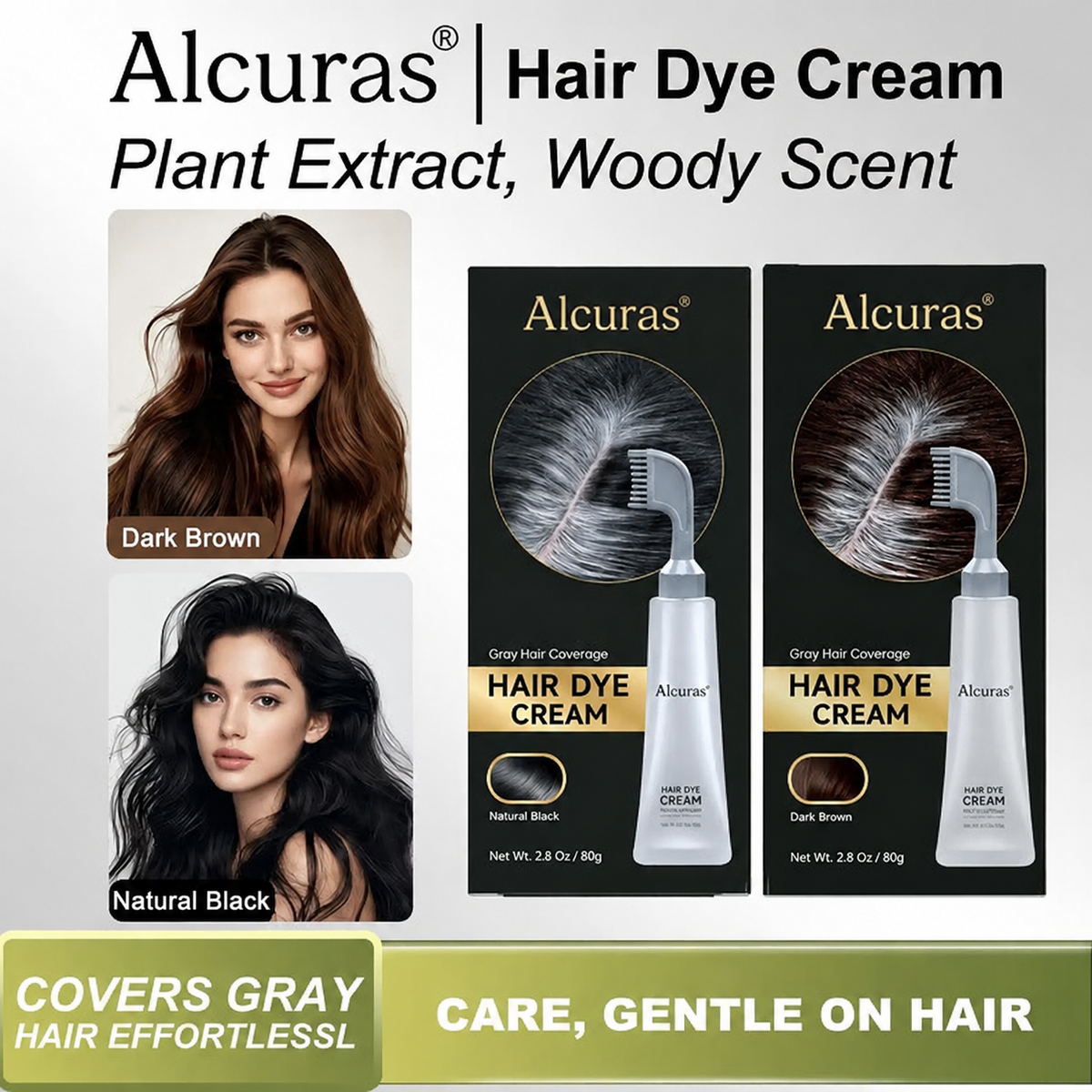 🔥Last Day 49% OFF -🌿Alcuras® Hair Dye Cream Comb  — Portable Home Use, triple treatment, contains hyaluronic acid, 100% coverage of gray hair, available in black and brown, 1 box (includes hair dyeing tools)