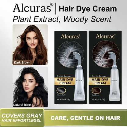 🔥Last Day 49% OFF -🌿Alcuras® Hair Dye Cream Comb  — Portable Home Use, triple treatment, contains hyaluronic acid, 100% coverage of gray hair, available in black and brown, 1 box (includes hair dyeing tools)